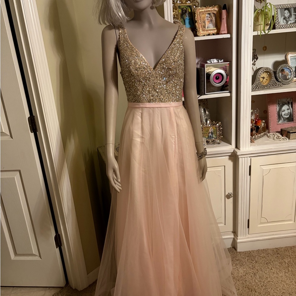Elegant Gold and Pink Prom Dress